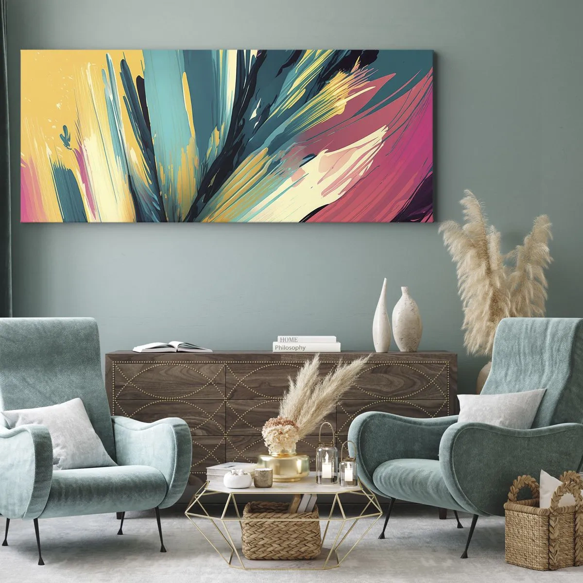 Schilderen op canvas - Compositie – een explosie van vreugde - 100x40 cm