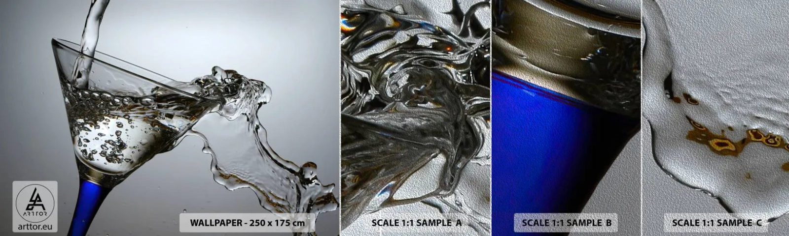 Fotobehang Monster Premium Sand - Kristalwater in kristalglas - Glas, Cocktail, Gastronomie - 100x30 cm