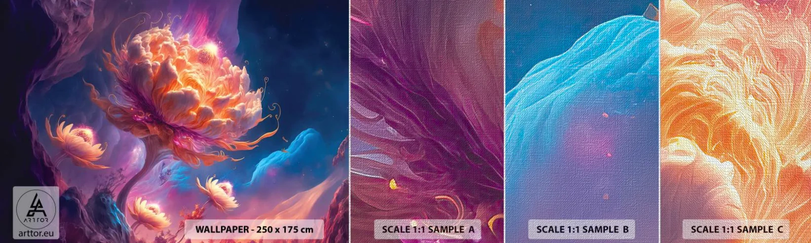 Fotobehang Monster Premium Canvas - Andere wereld - Fantastisch, Land, Bloemen - 100x30 cm