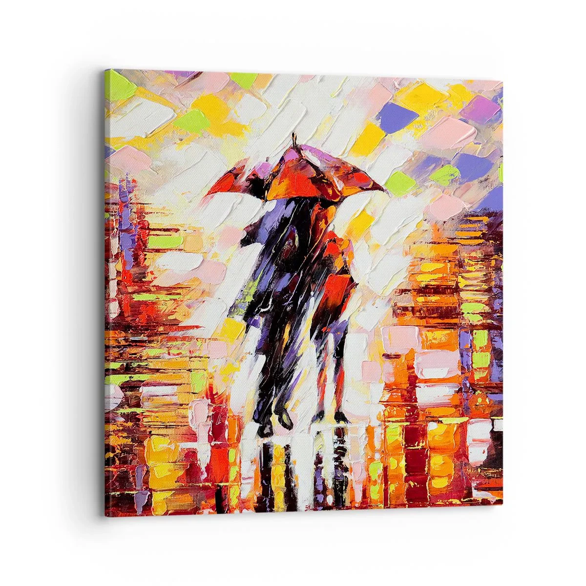 Schilderen op canvas - Samen door de nacht en regen - 70x70 cm