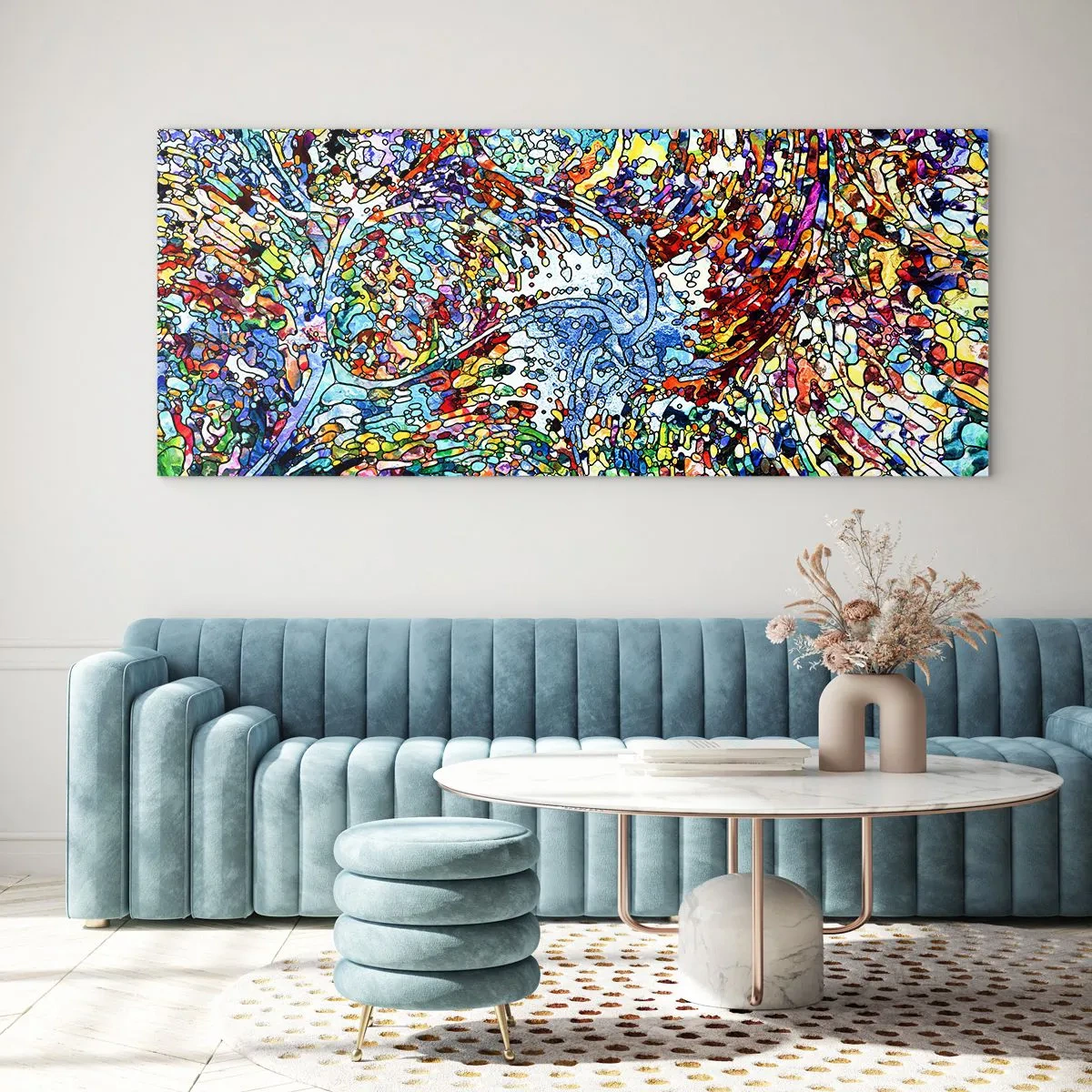 Schilderen op glas - Glas in lood druppel - 100x40 cm