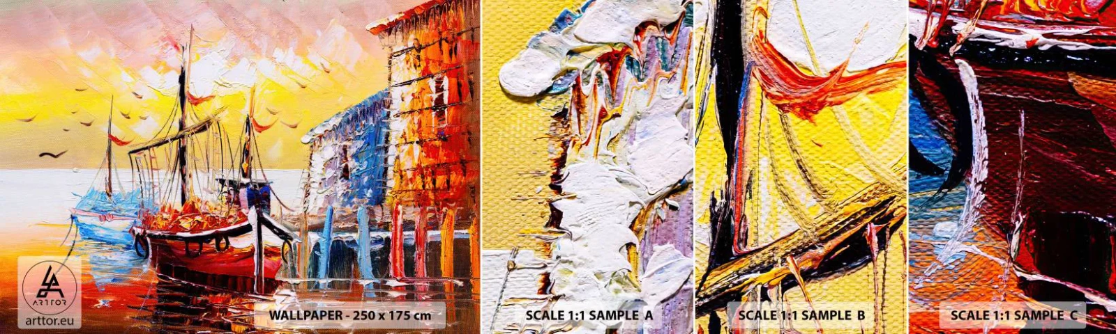 Fotobehang Monster Zelfklevend Deluxe Sticker - Gelukkige terugkeer - Landschap, Vissershaven, Boten - 100x30 cm