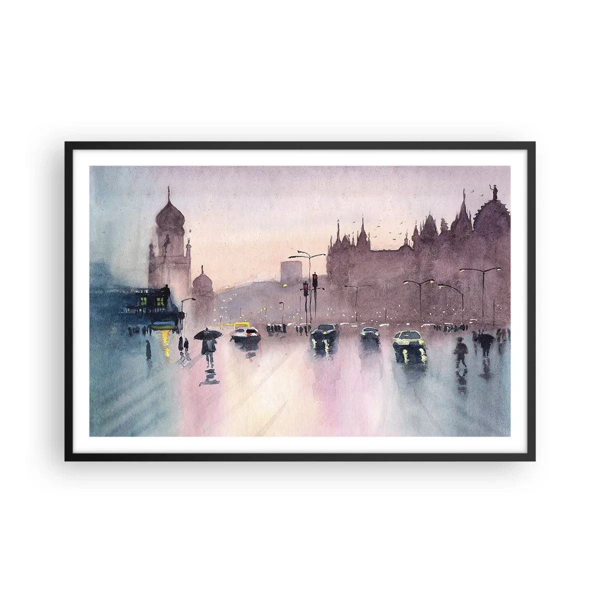 Poster in een zwarte lijst - In de regenachtige nevel - 91x61 cm