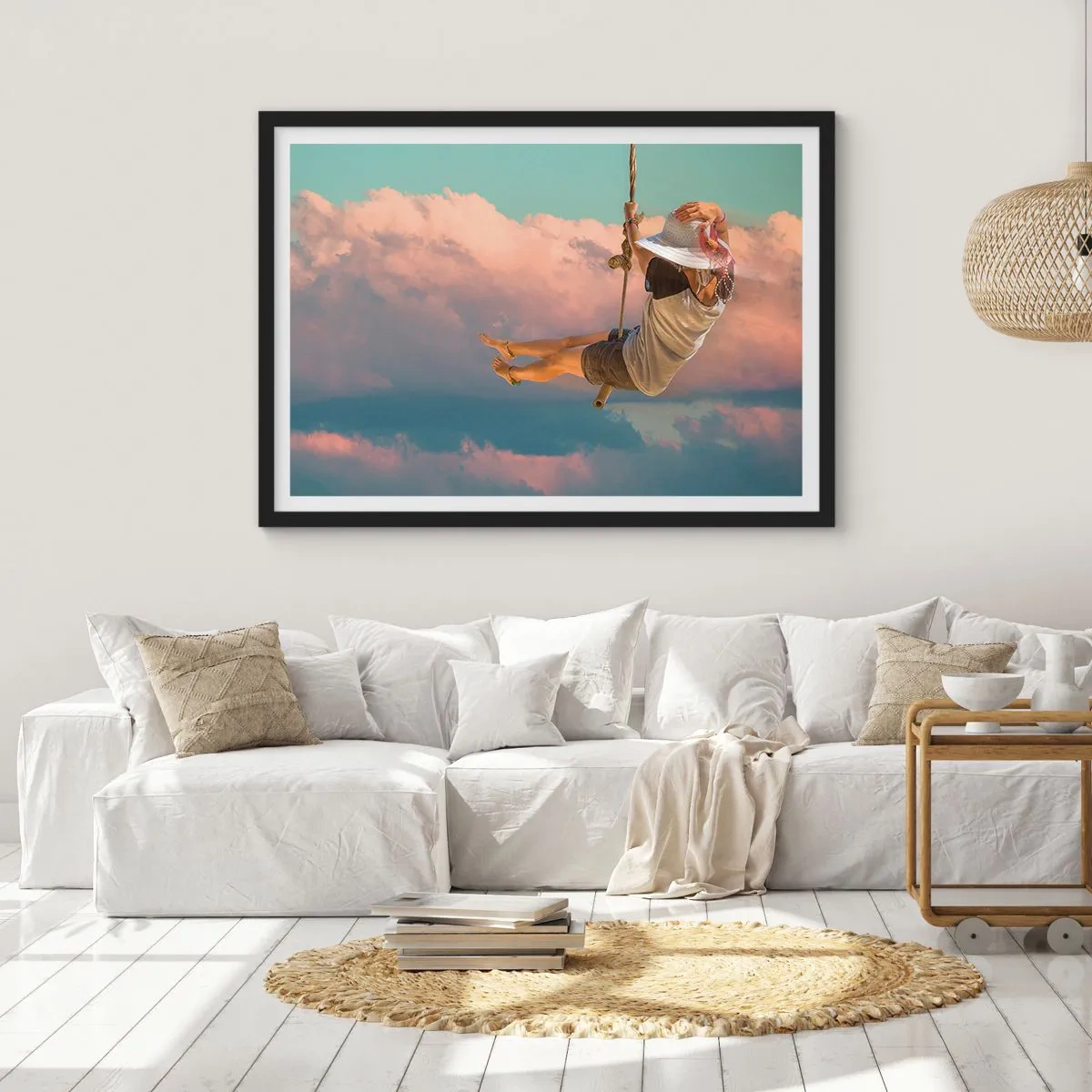 Poster in een zwarte lijst - Plezier in de wolken - 100x70 cm