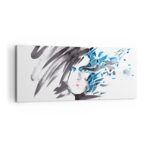 Schilderen op canvas - Sensueel portret in grijs en blauw - 100x40 cm