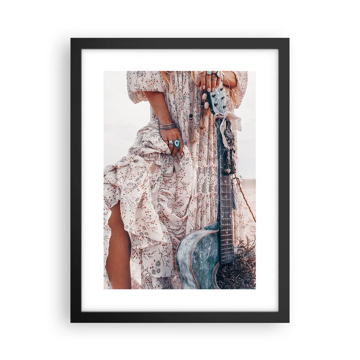 Poster in een zwarte lijst - Kinderen bloemen onderweg - 30x40 cm