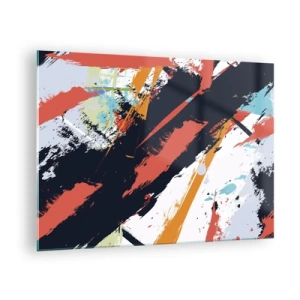 Schilderen op glas - Abstracte penseelstreken in intense kleuren - 70x50cm - Dynamische compositie - Moderne wanddecoratie voor woonkamer en slaapkamer ARTTOR