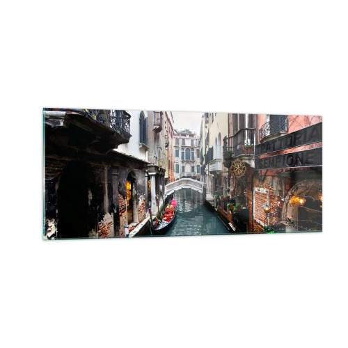 Schilderen op glas - Venetiaans landschap met een gondel en een brug - 100x40 cm