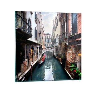 Schilderen op glas - Venetiaans landschap met een gondel en een brug - 60x60 cm