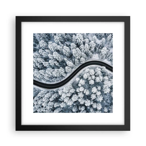 Poster in een zwarte lijst - Door het winterbos - 30x30 cm