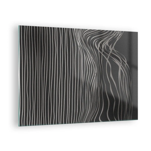 Schilderen op glas - Fijne lijnen in een abstracte opstelling op een donkere achtergrond - 70x50cm - Ritme en accent - Moderne wanddecoratie voor woonkamer en slaapkamer ARTTOR