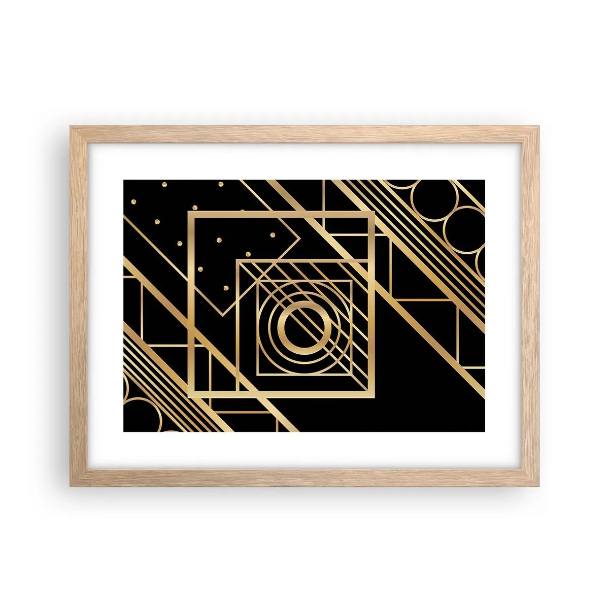 Een poster in een licht eiken lijst - Gouden geometrie - 40x30 cm