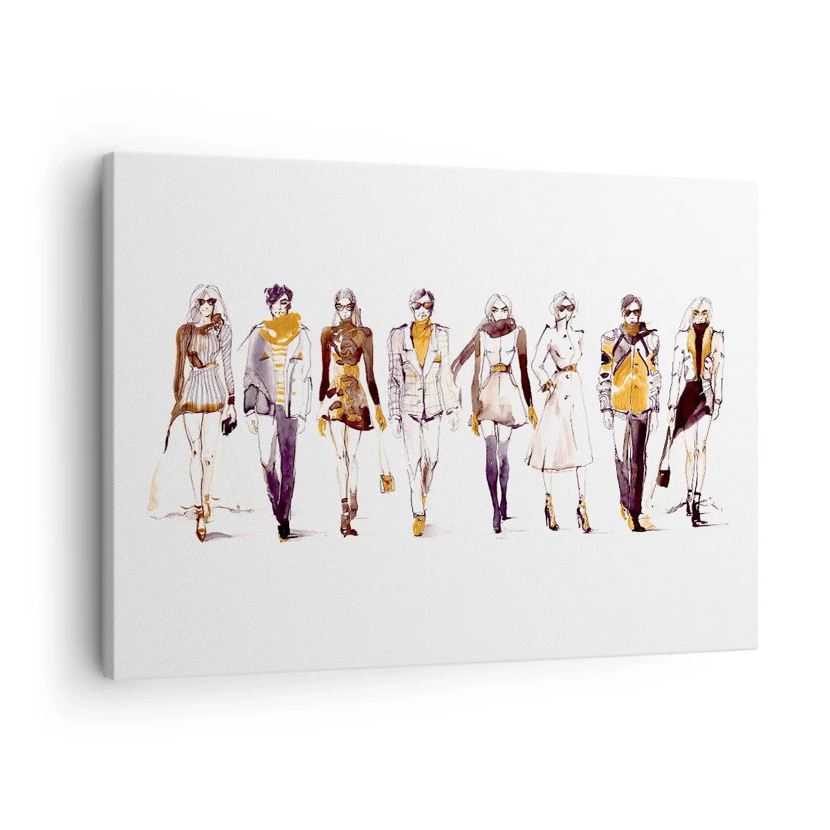 Schilderen op canvas - Schets van een groep mensen in mode-outfits - 70x50cm - Casual chic, casual elegantie - Moderne wanddecoratie voor woonkamer en slaapkamer ARTTOR