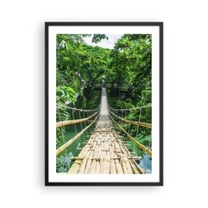 Poster in een zwarte lijst - Een hangende bamboebrug omgeven door tropisch groen - 50x70cm - Apenbrug over de green - Moderne wanddecoratie voor woonkamer en slaapkamer ARTTOR