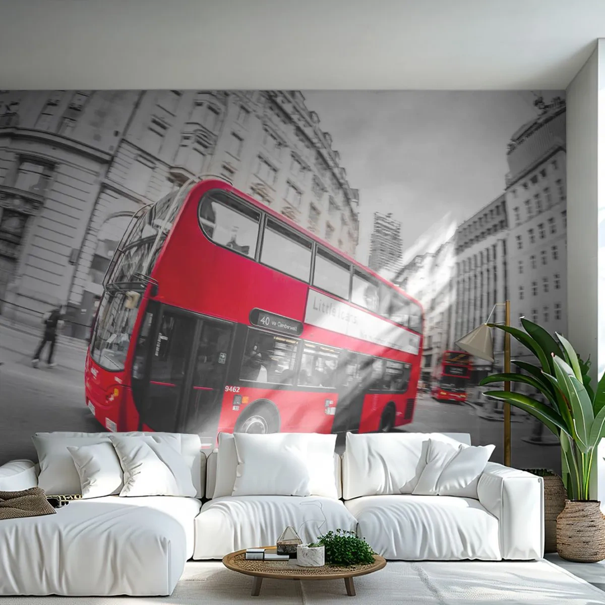 Zelfklevend Fotobehang Deluxe Sticker - Londen traditioneel - by bus - Stad, Londen, rode bus - 250x175 cm