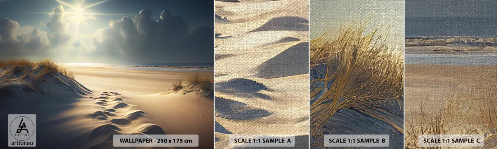 Fotobehang Monster Premium Canvas - Een rustgevend landschap - Duinen, Strand, Oceaan - 100x30 cm