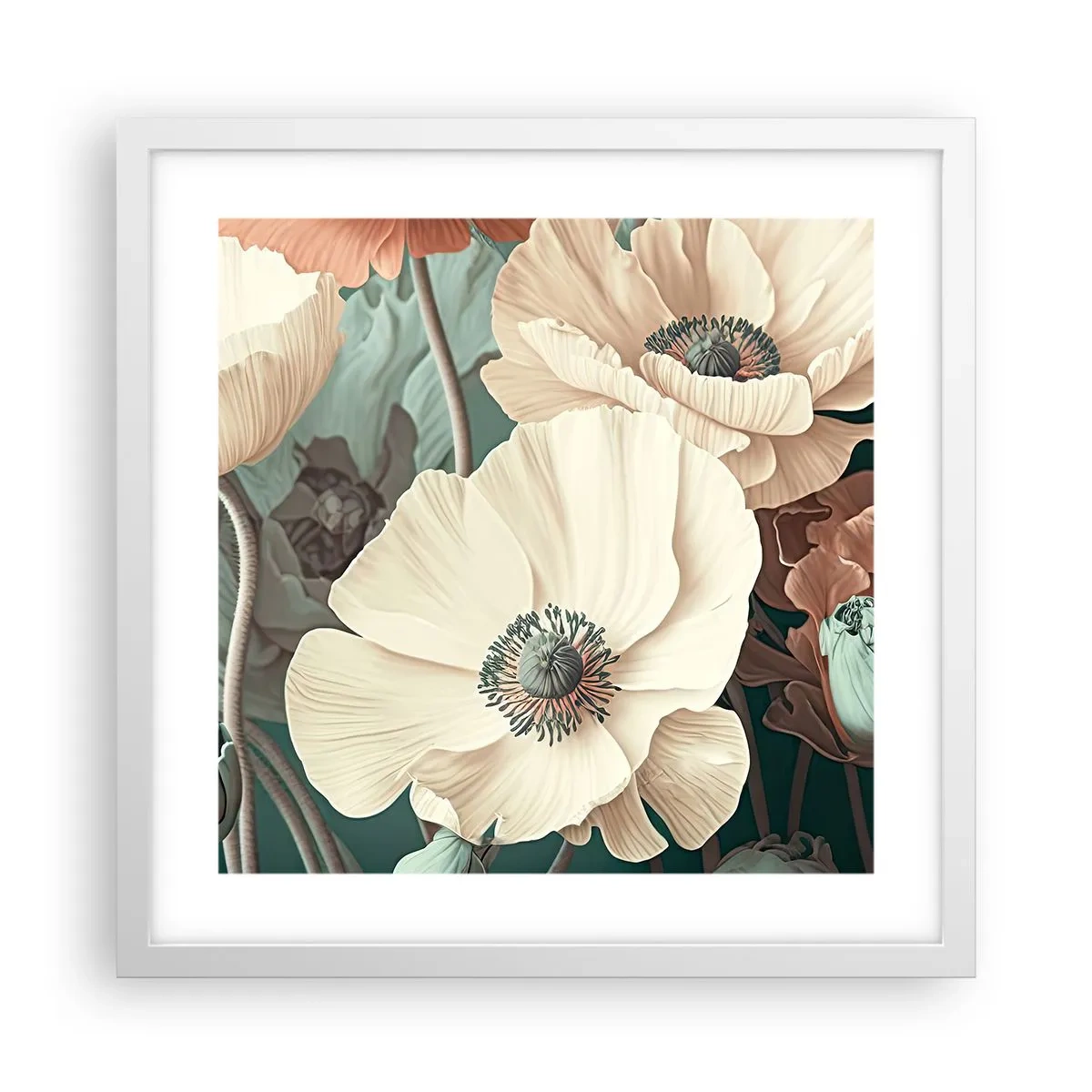 Poster in een witte lijst - Het gefluister van klaprozen - 40x40 cm