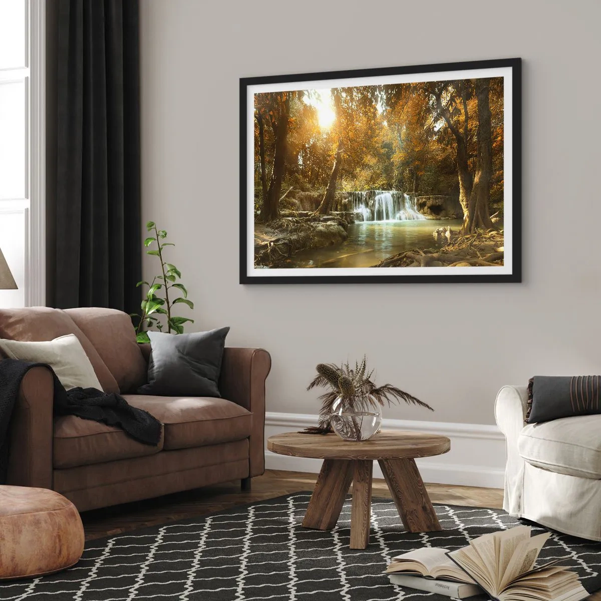 Poster in een zwarte lijst - Park cascade - 50x40 cm