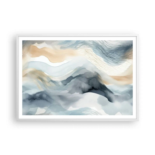 Poster in een witte lijst - Besneeuwde en mistige abstractie - 100x70 cm
