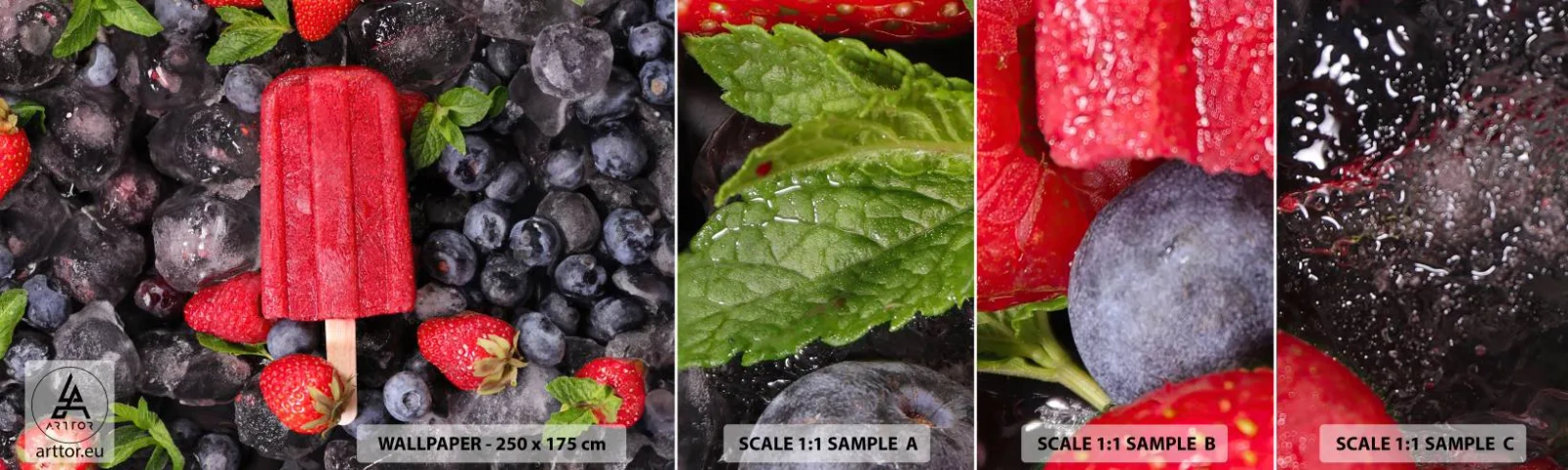 Fotobehang Monster Zelfklevend Deluxe Sticker - De smaak van hete zomer - Ijsje, Fruit, Gezondheid - 100x30 cm