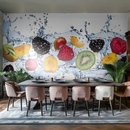 Fotobehang Premium Canvas - Veel plezier met ons - Fruit, Abstractie, 3D - 300x210 cm