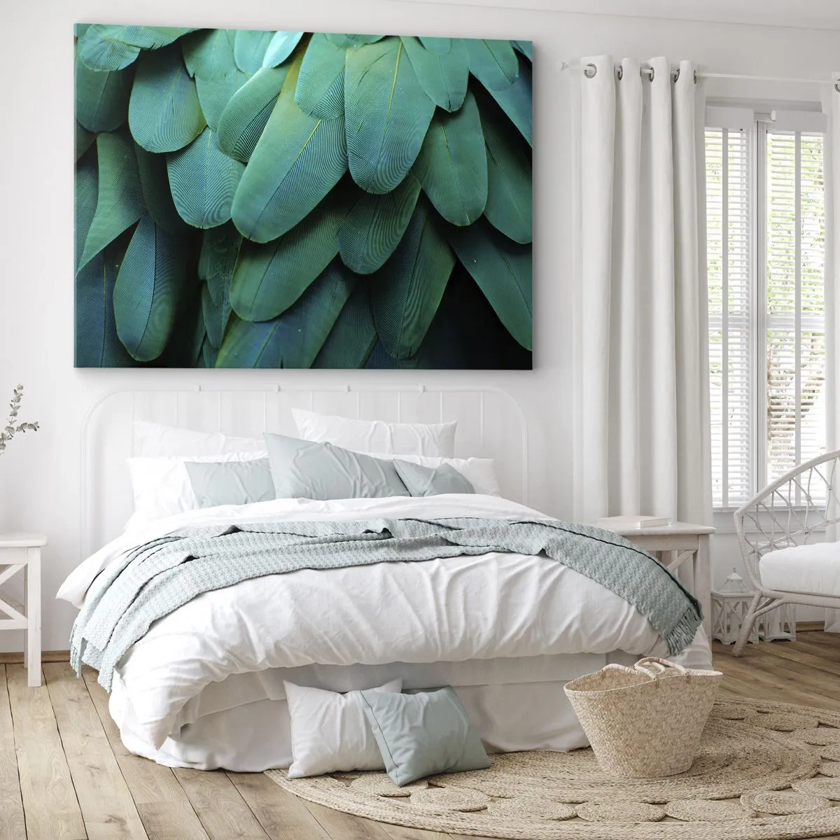 Schilderen op canvas - Veerdetail in tinten groen - 70x50cm - Papegaaiachtige precisie - Moderne wanddecoratie voor woonkamer en slaapkamer ARTTOR
