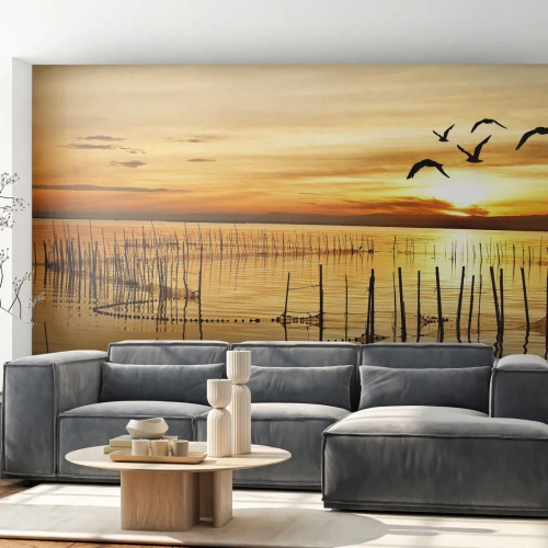Zelfklevend Fotobehang Deluxe Sticker - In de visserij - Landschap, Meer, Visnet - 450x315 cm