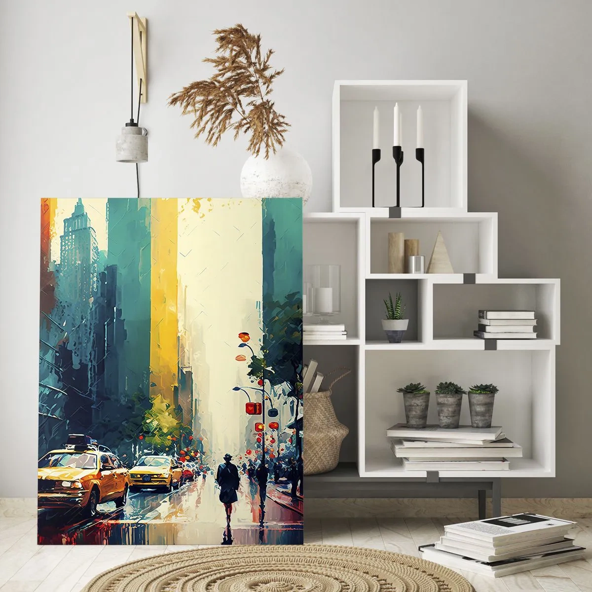 Schilderen op glas - New York – zelfs de regen is hier kleurrijk - 50x70 cm