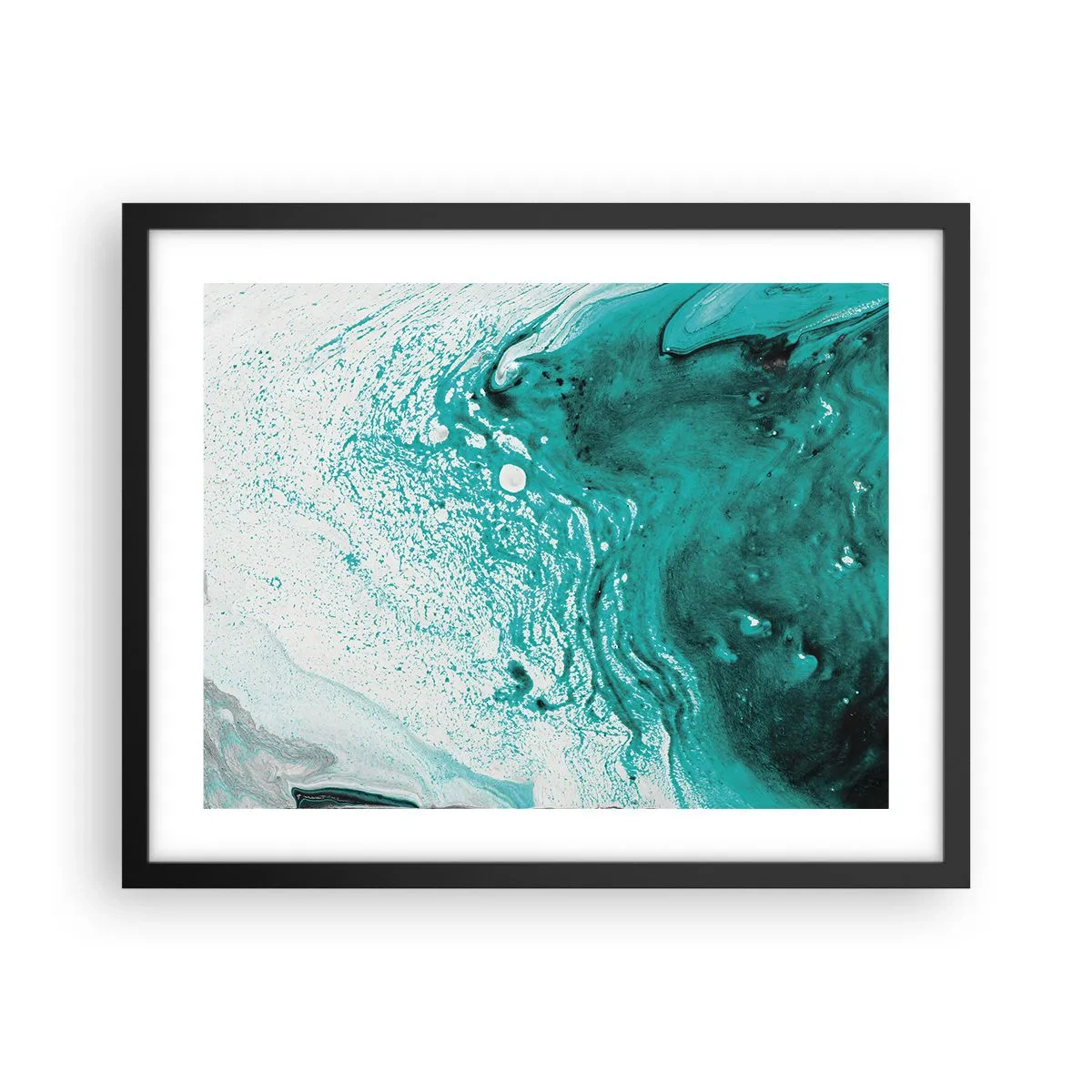 Poster in een zwarte lijst - Versmelten in wit en turkoois - 50x40 cm