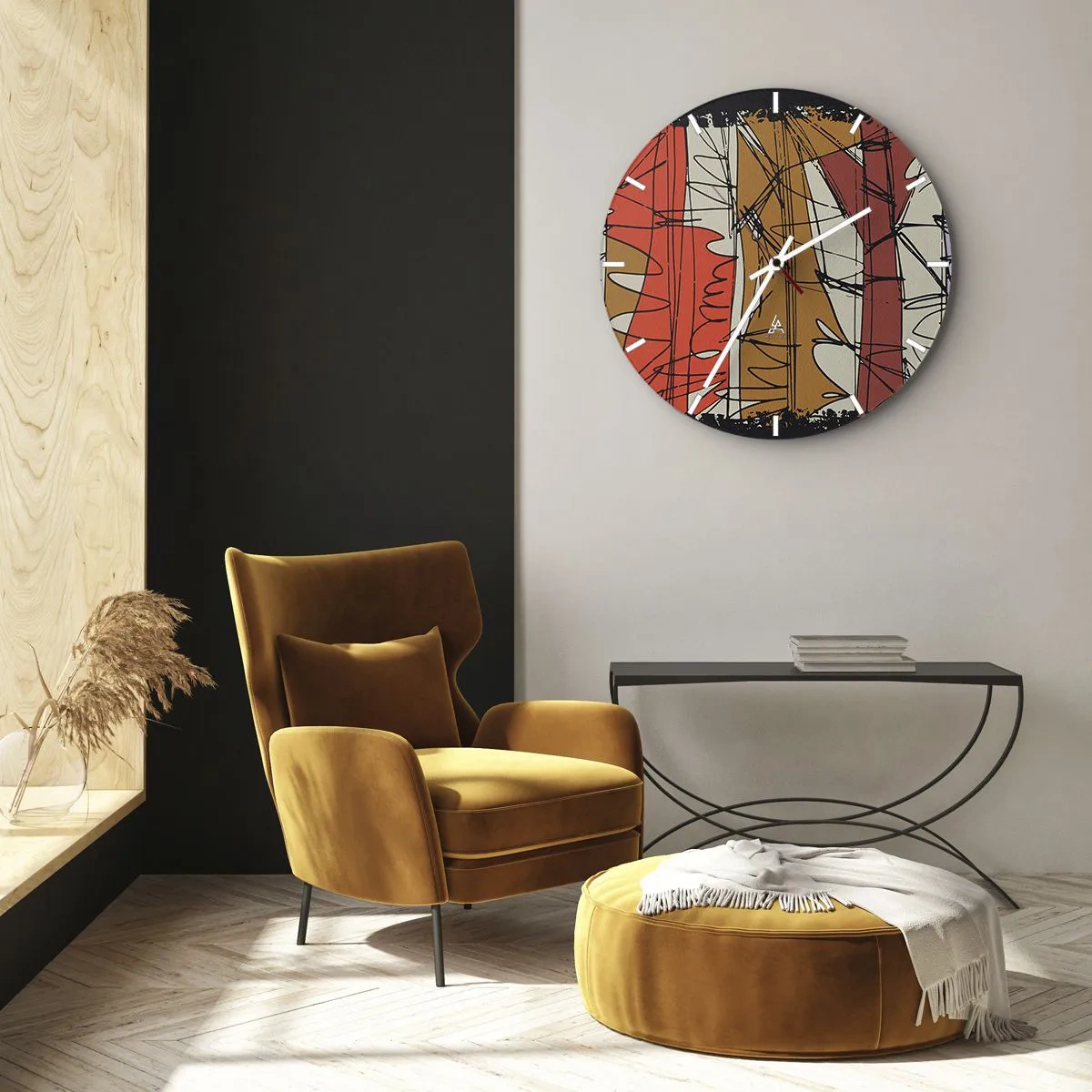 Wandklok - Klok - Abstracte lijnen en vlekken in een warm kleurenpalet - 30x30cm - Spontane compositie - Moderne wanddecoratie voor woonkamer, keuken en slaapkamer ARTTOR