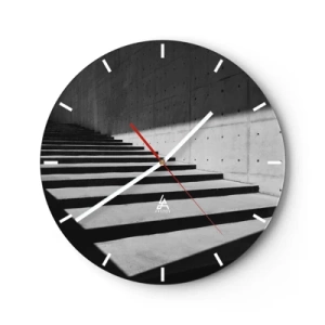 Wandklok - Klok - Zwart-wit perspectief van betonnen trap en muur - 30x30cm - De rauwe schoonheid van het modernisme - Moderne wanddecoratie voor woonkamer, keuken en slaapkamer ARTTOR