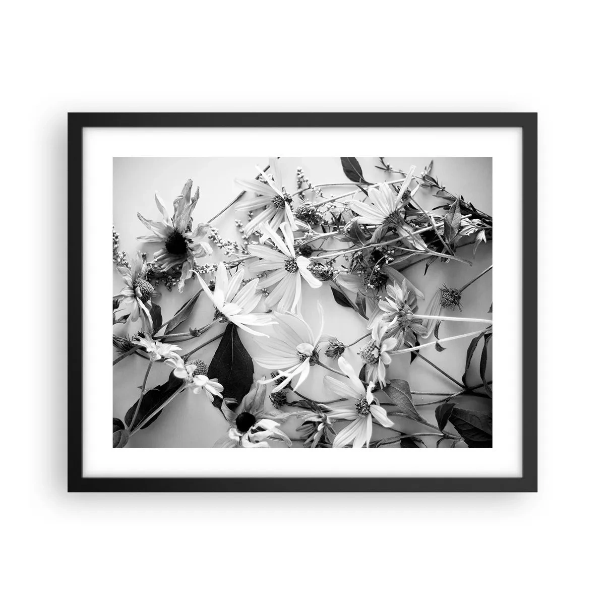 Poster in een zwarte lijst - Niet-boeket bloemen - 50x40 cm
