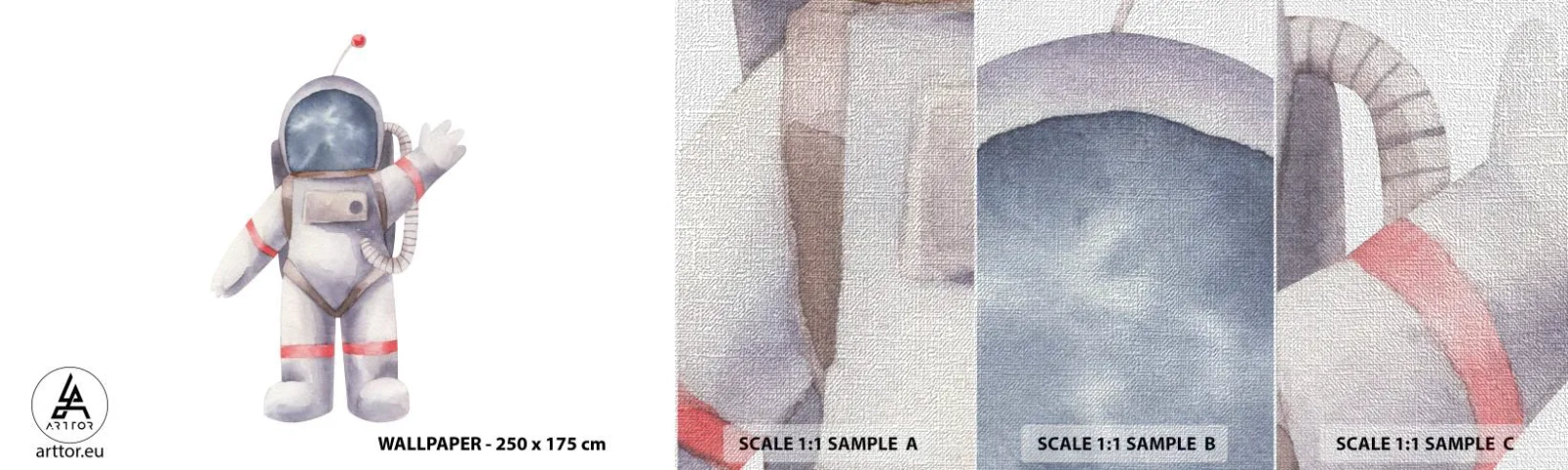 Fotobehang Monster Premium Canvas - Tot ziens! - Astronaut, Kinderen, Minimalisme - 100x30 cm