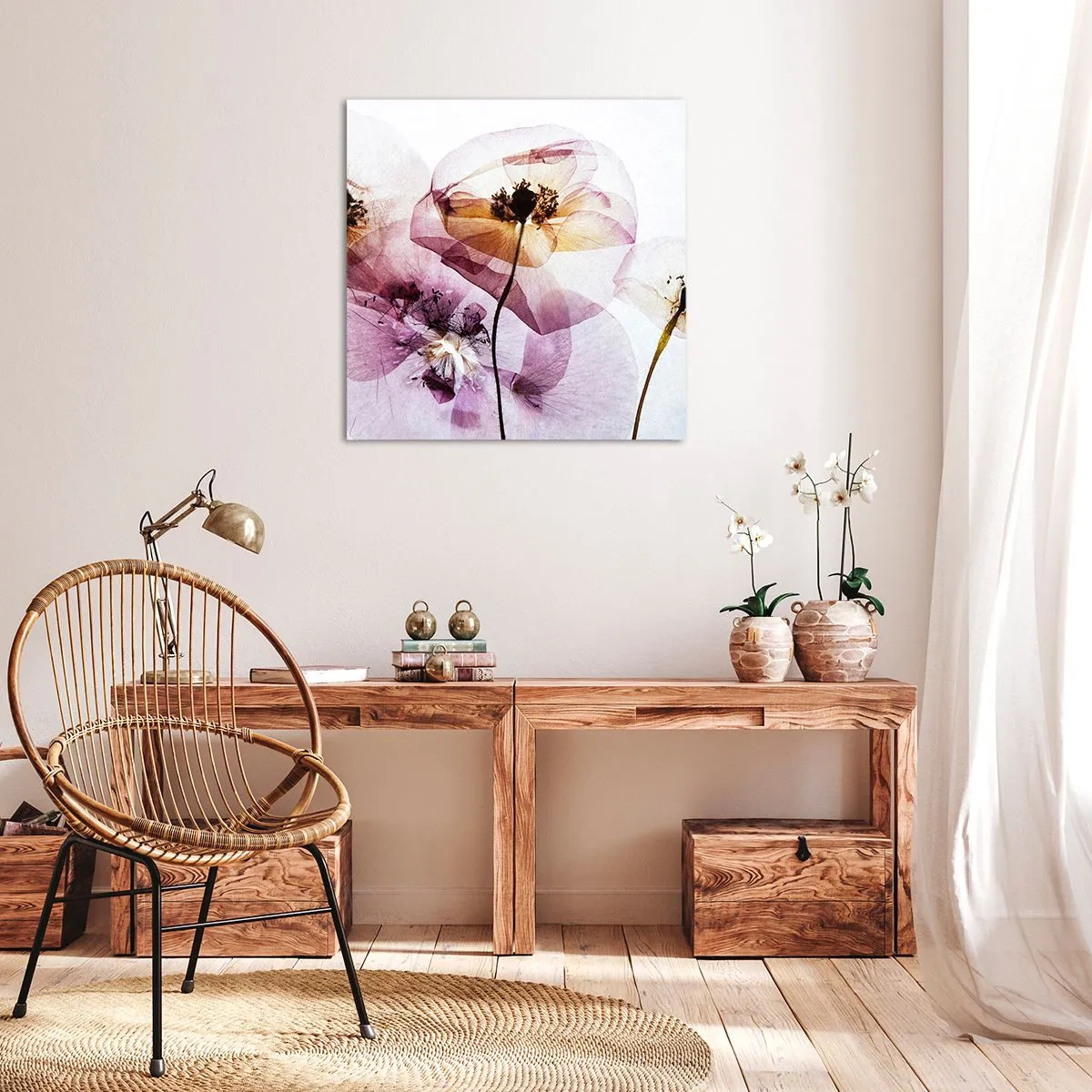 Schilderen op canvas - Transparante lichaamsbloemen - 60x60 cm