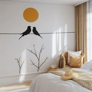 Fotobehang Premium Sand - Nachtegalen avond - Abstractie, Vogels, Grafisch - 100x70 cm