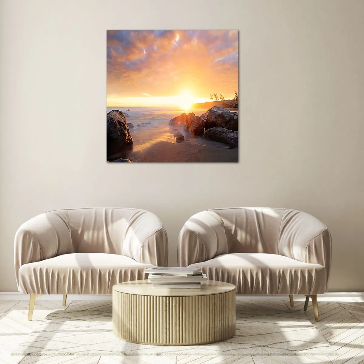 Schilderen op glas - Lichtgevende bries van de avond - 50x50 cm