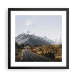 Poster in een zwarte lijst - De weg naar het hart van de bergen - 40x40 cm