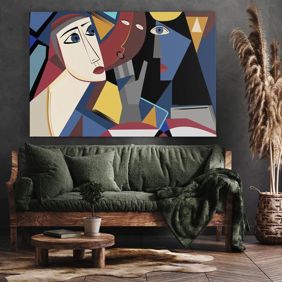 Schilderen op canvas - Kubistische gezichten in intense kleuren - 70x50cm - Een gesprek tussen kubisten - Moderne wanddecoratie voor woonkamer en slaapkamer ARTTOR