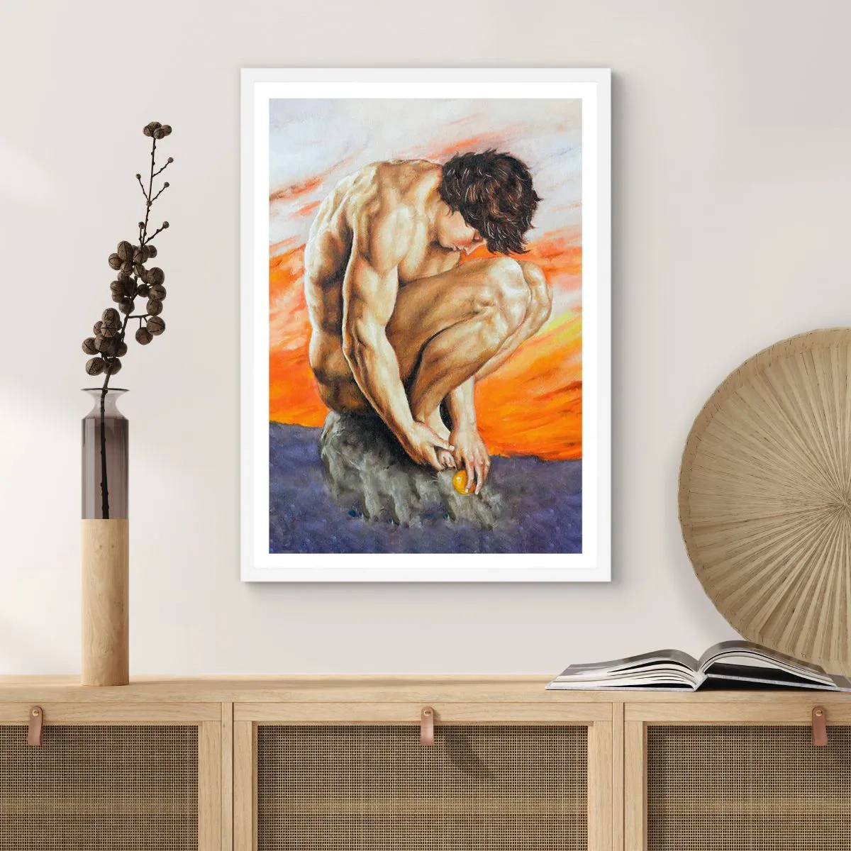 Poster in een witte lijst - Ondergedompeld in zichzelf - 70x100 cm