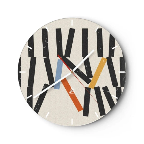 Wandklok - Klok - Gekleurde en zwarte dominostenen op een lichte achtergrond in een grafische lay-out - 30x30cm - Domino – compositie - Moderne wanddecoratie voor woonkamer, keuken en slaapkamer ARTTOR