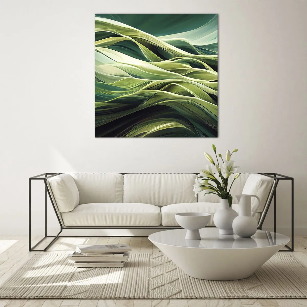 Schilderen op glas - Abstract groen spel - 30x30 cm