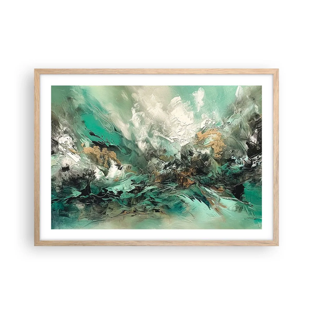 Een poster in een licht eiken lijst - Emerald en zwarte branding - 70x50 cm