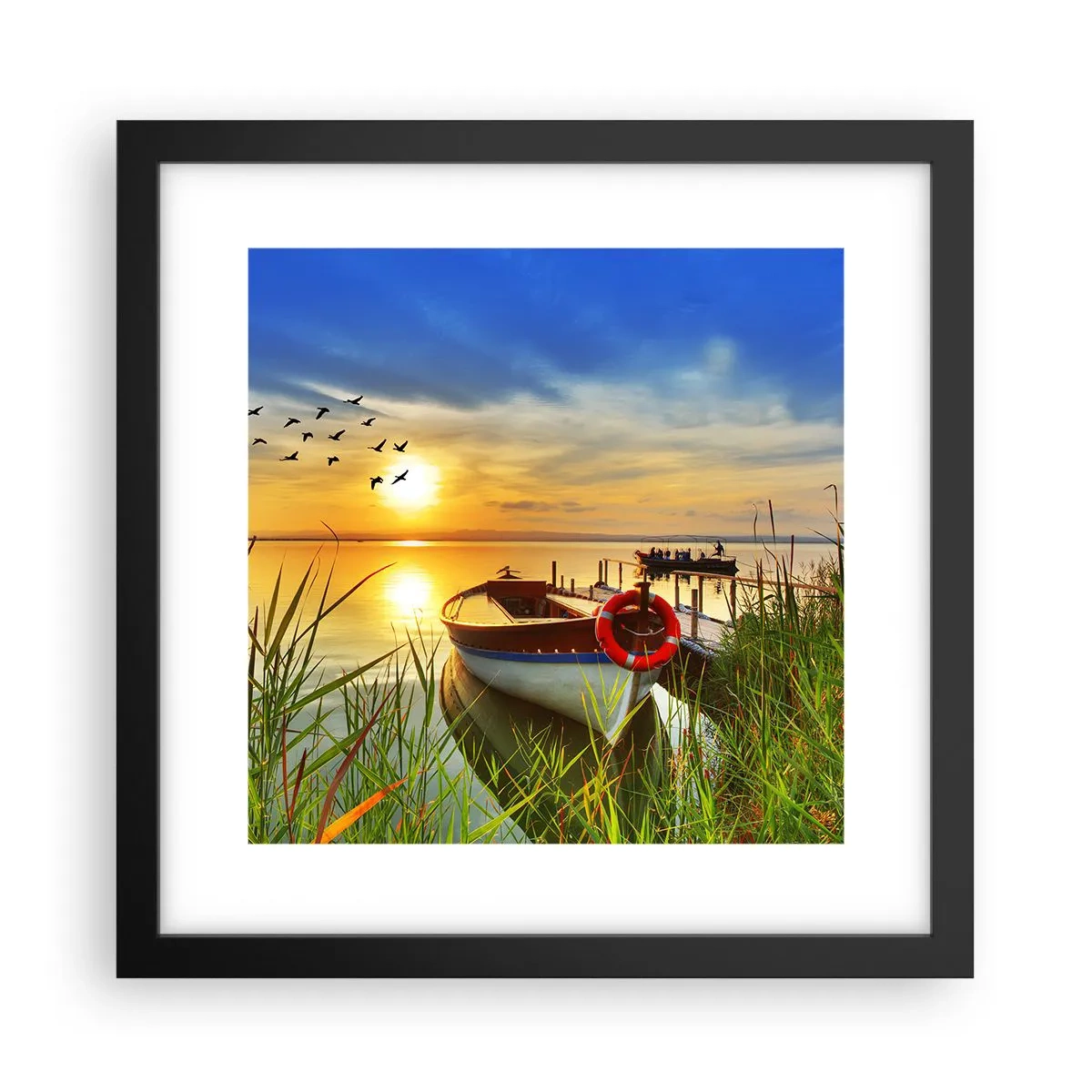 Poster in een zwarte lijst - De aalscholvers vliegen al weg - 30x30 cm