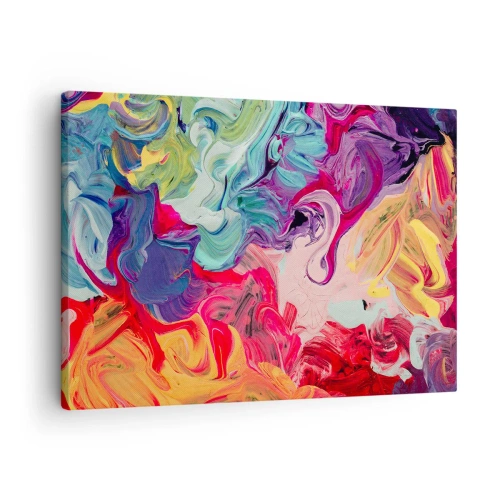 Schilderen op canvas - Een abstracte compositie met levendige, wervelende kleuren en een dynamische structuur. - 70x50cm - De geboorte van kleuren - Moderne wanddecoratie voor woonkamer en slaapkamer ARTTOR