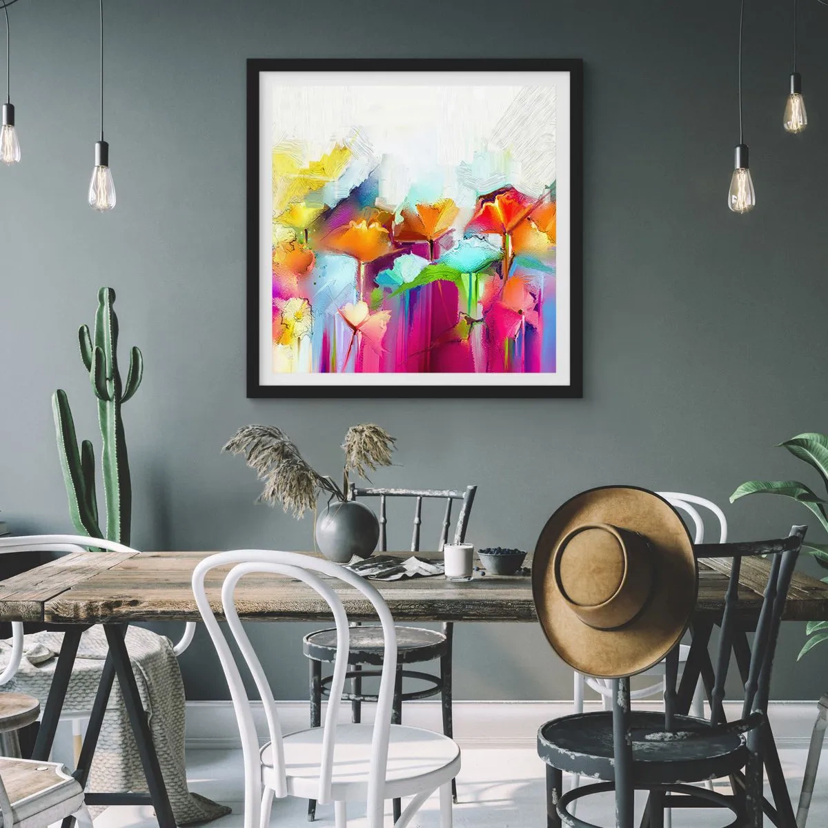 Poster in een zwarte lijst - De regenboog is tot bloei gekomen - 50x50 cm