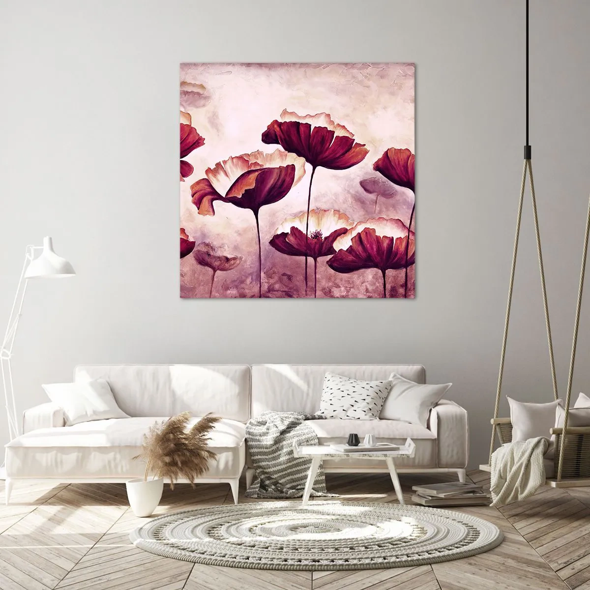 Schilderen op canvas - Rood en wit bloemblad - 60x60 cm