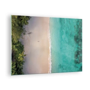 Schilderen op glas - Luchtfoto van een tropisch strand en turquoise zee - 70x50cm - Paradijsstrand - Moderne wanddecoratie voor woonkamer en slaapkamer ARTTOR
