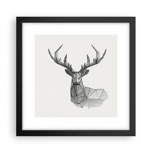 Poster in een zwarte lijst - Een hert in kubistische stijl - 30x30 cm