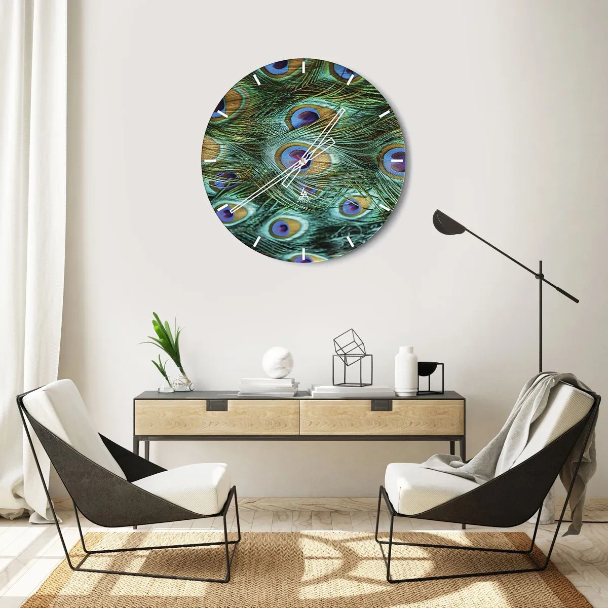 Wandklok - Klok - Een pauwenooglook - 40x40 cm