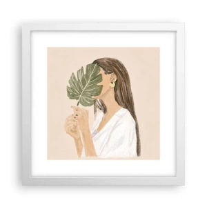 Poster in een witte lijst - Mysterieus portret met een waaier - 30x30 cm